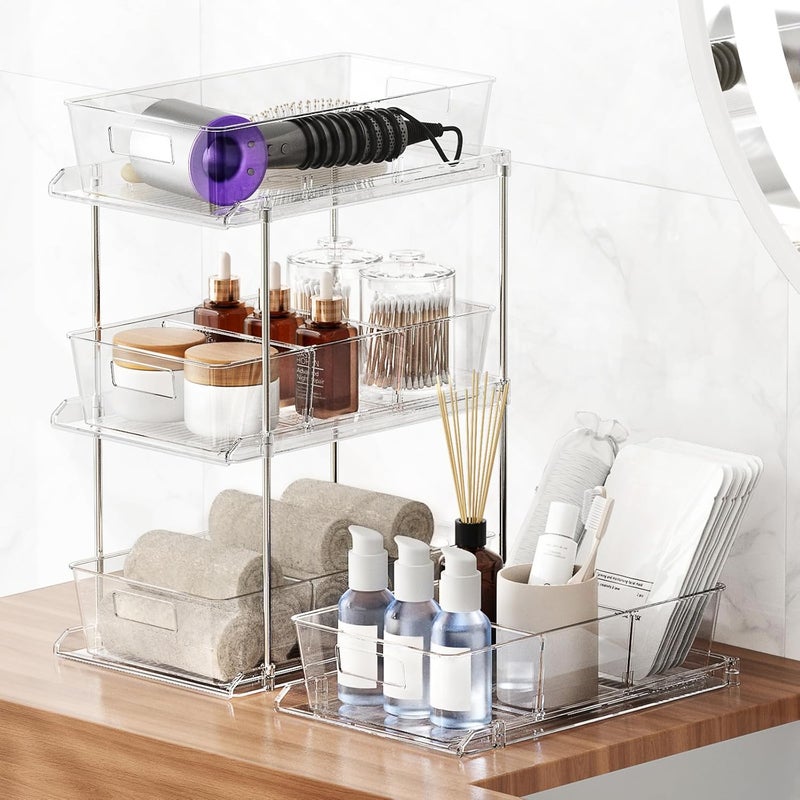 Fabspace Pull-Out Home Organizers, 2 Tier Clear Bathroom Organizer with Dividers, Multipurpose Vanity Counter Tray, Kitchen, Closet Organizers and Storage Container Bins for Cabinet, Pantry - Image 5